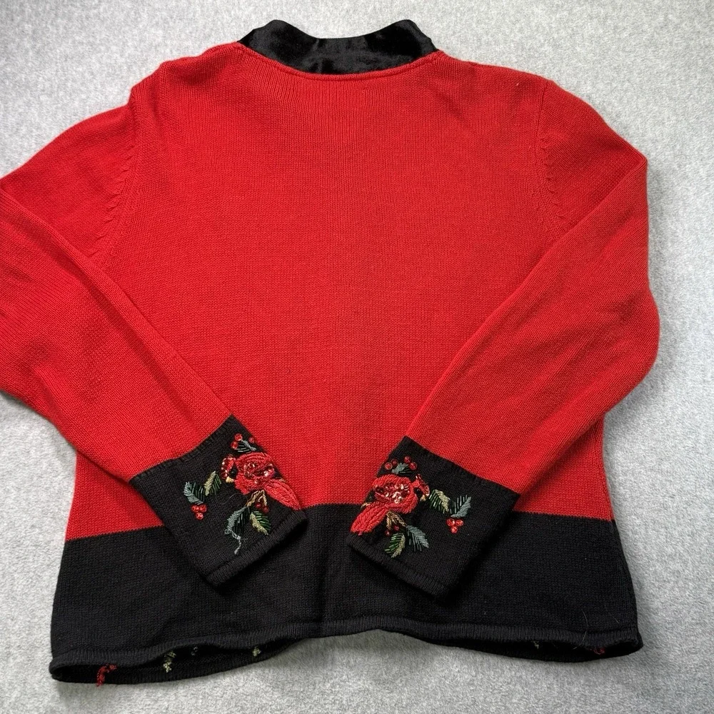 Vintage Tiara International Christmas Sweater Cardinal Birds Beaded Red‎ M